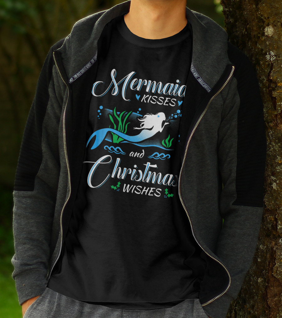 Mermaid Kisses And Christmas Wishes With Festive Underwater T-Shirt