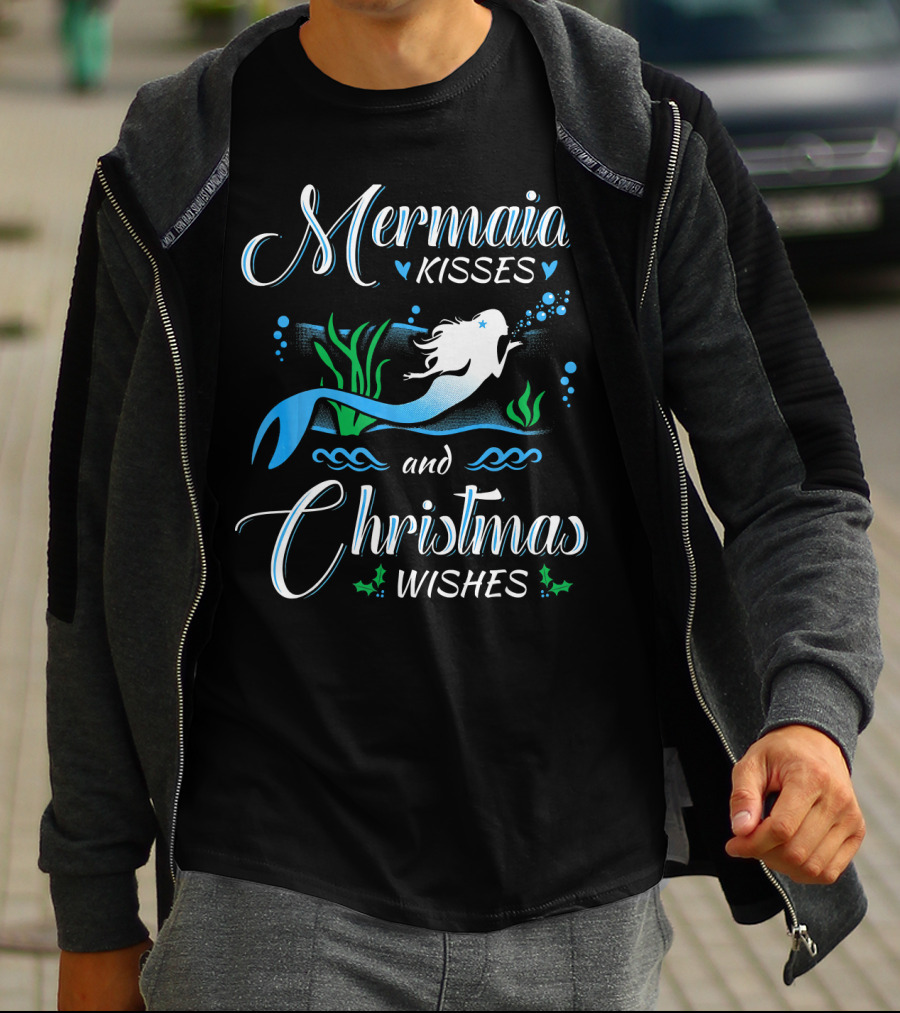 Mermaid Kisses And Christmas Wishes With Festive Underwater T-Shirt