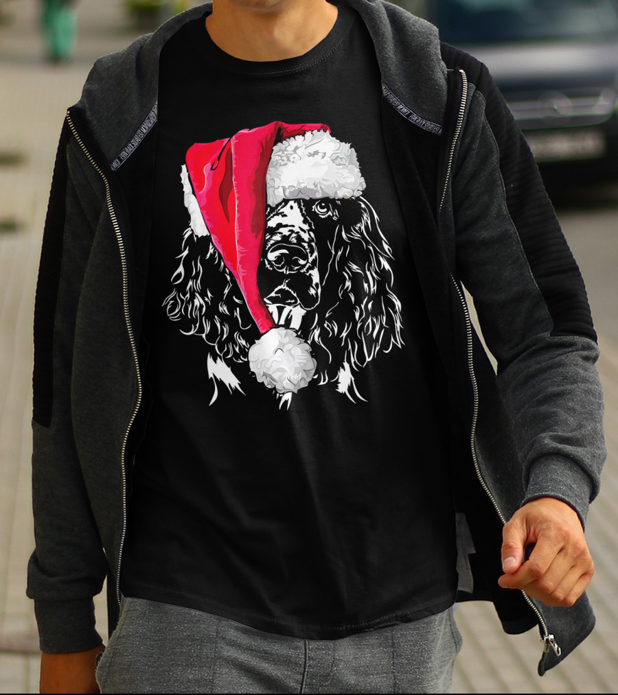 Funny Springer Spaniel Santa Hat Holiday Dog T-Shirt