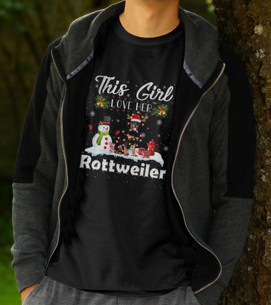 This Girl Love Her Rottweiler Snowman Xmas T-Shirt