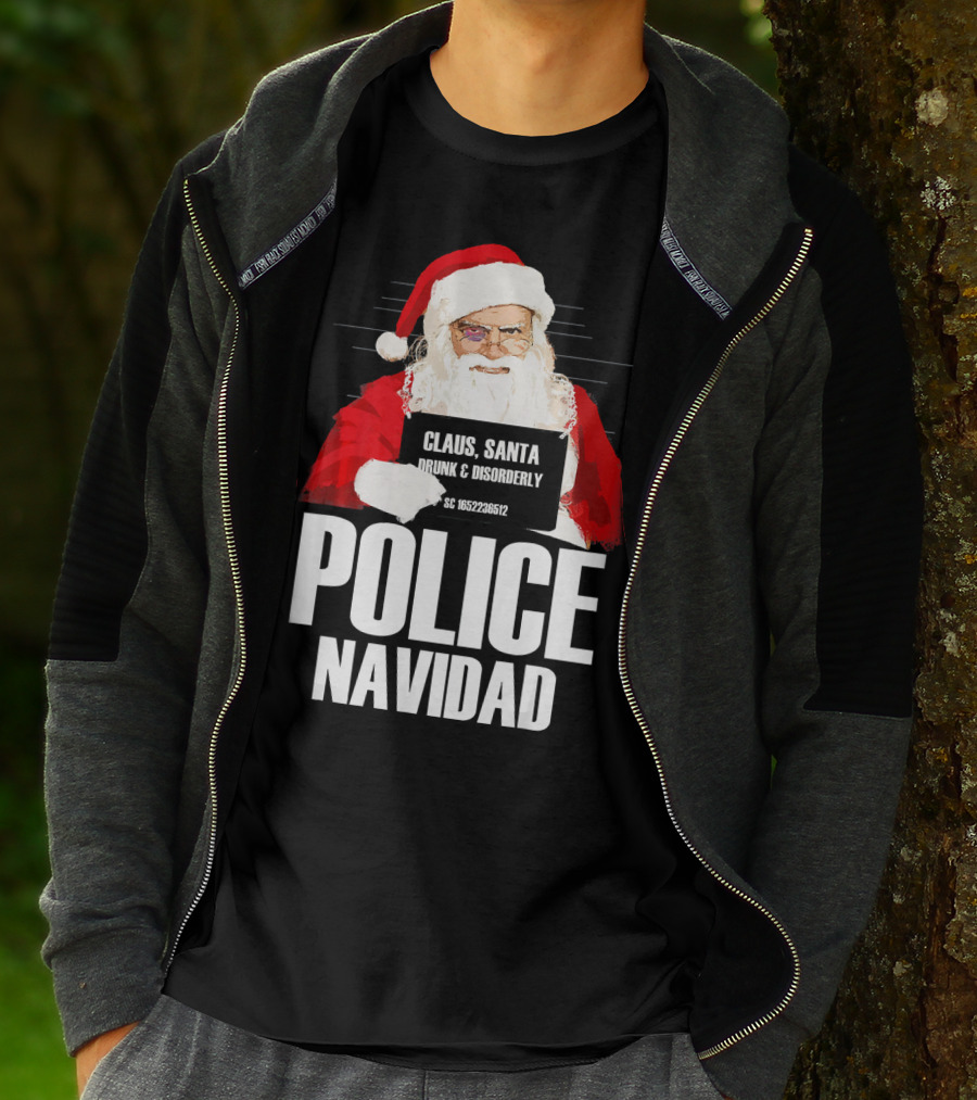 Police Navidad Santa Mugshot Claus Drunk Disorderly T-Shirt
