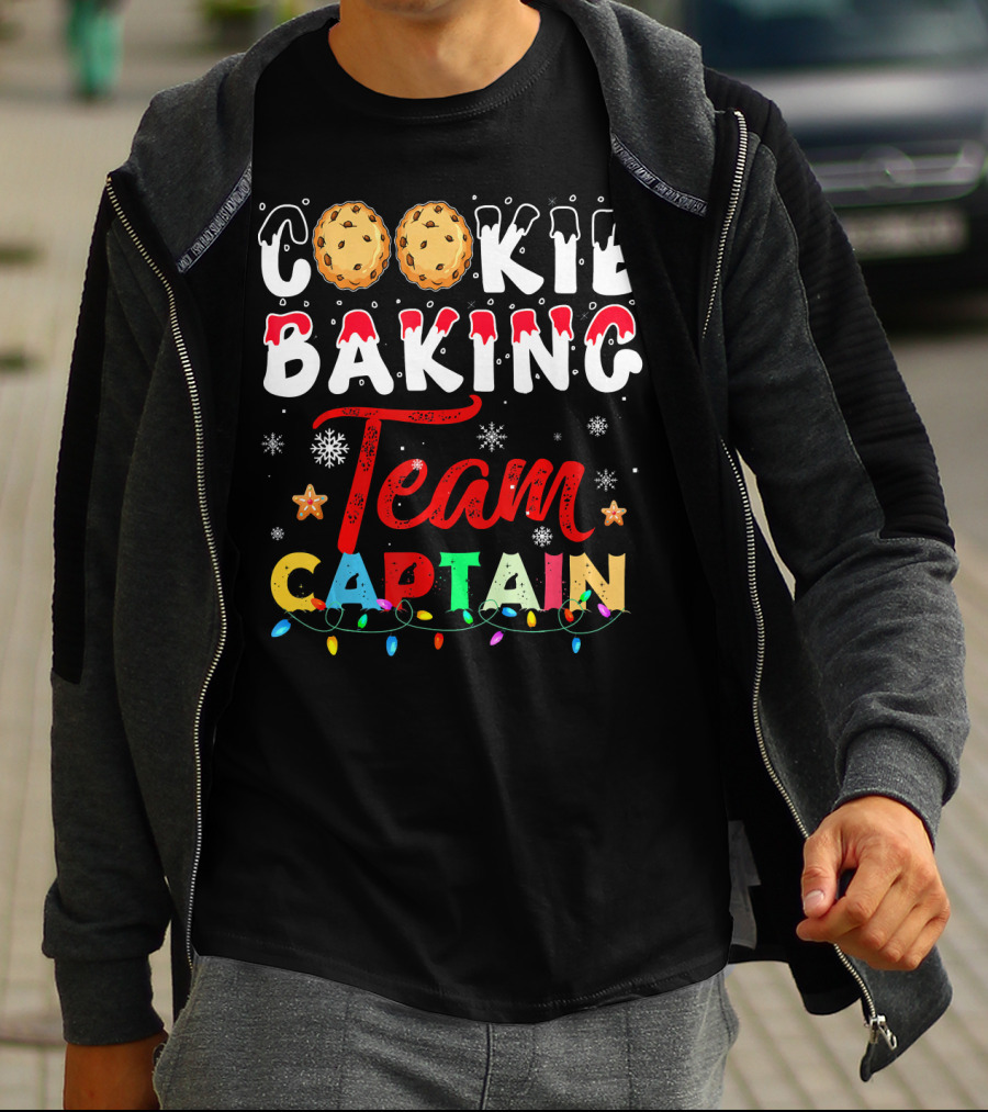 Christmas Cookie Baking Team Captain Holiday Lights Snowflakes Decor T-Shirt