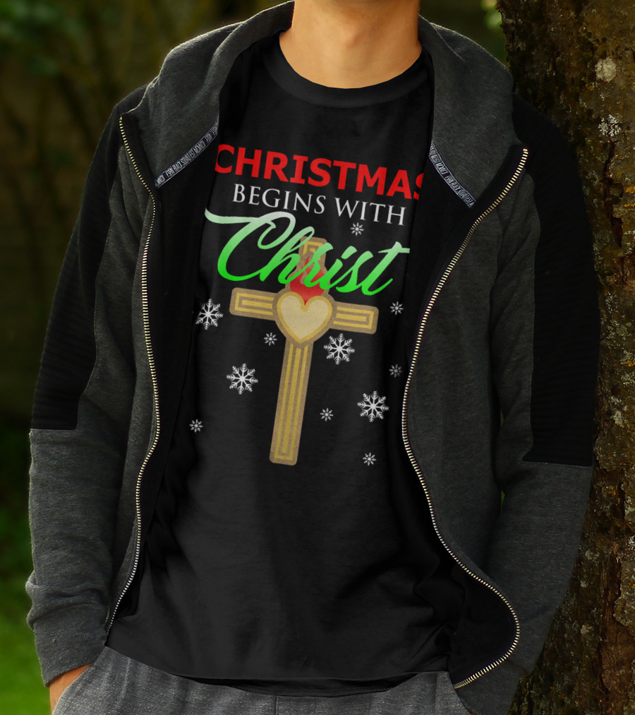 Christmas Begins With Christ Cross Snowflakes T-Shirt