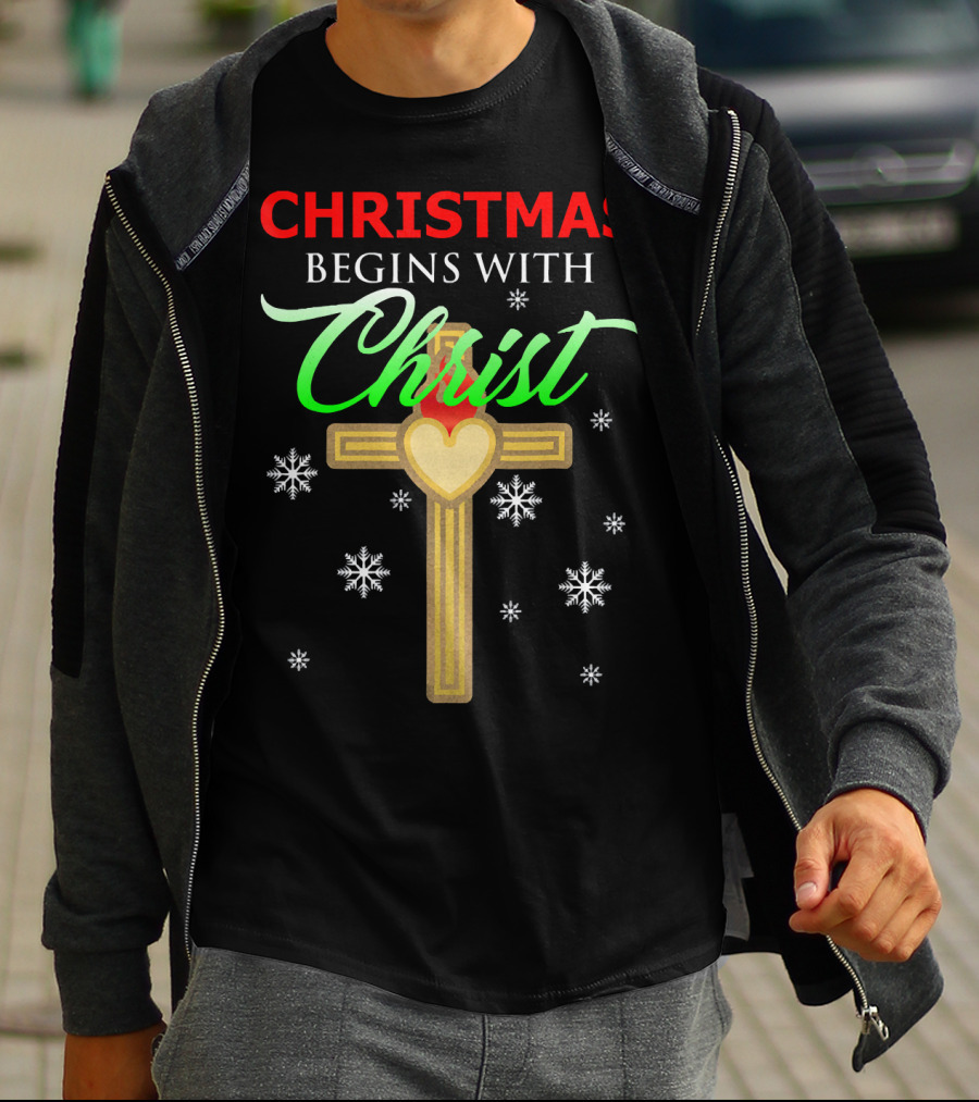 Christmas Begins With Christ Cross Snowflakes T-Shirt
