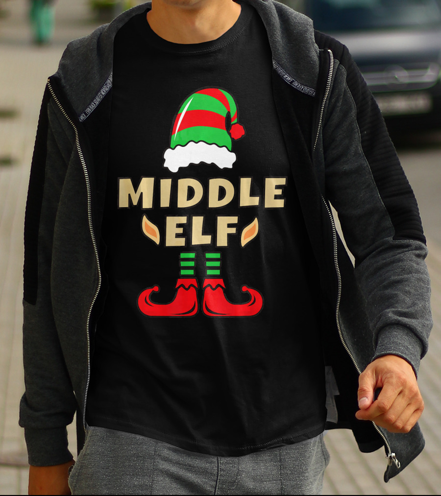 Middle Child Elf Christmas Costume Hat And Shoes T-Shirt
