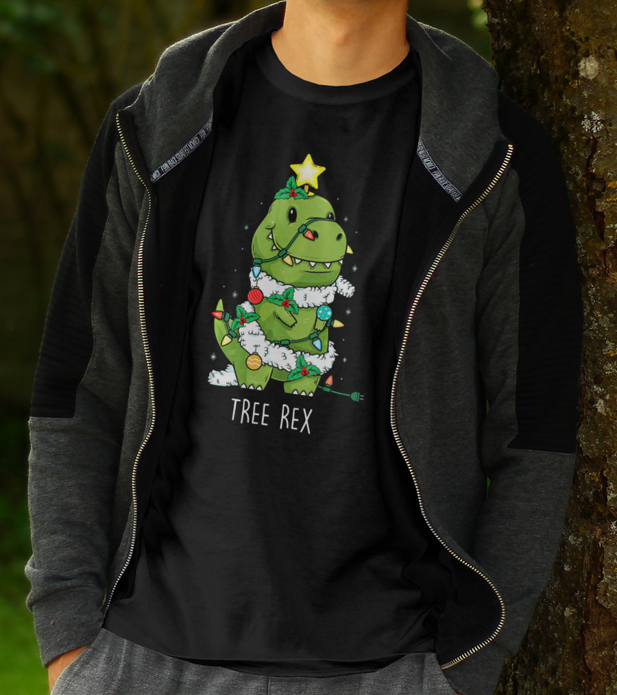Tree Rex Christmas Lights Dinosaur Star Ornaments T-Shirt