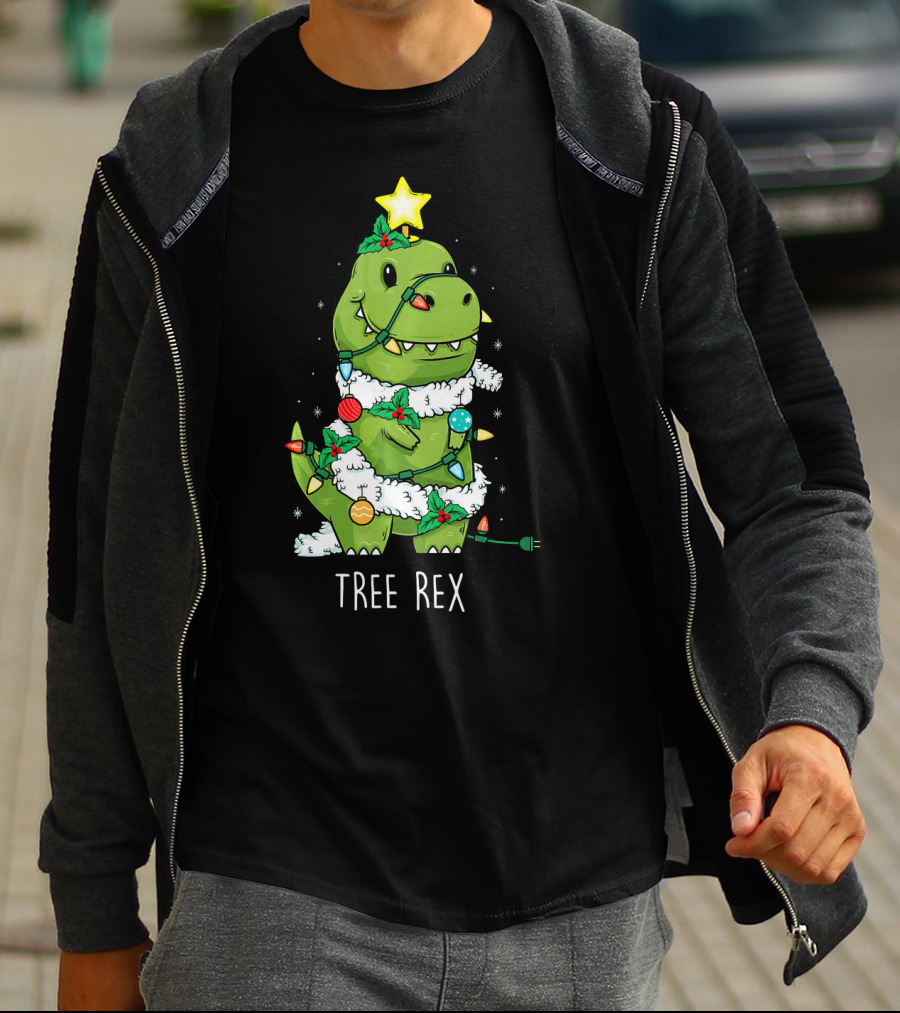 Tree Rex Christmas Lights Dinosaur Star Ornaments T-Shirt