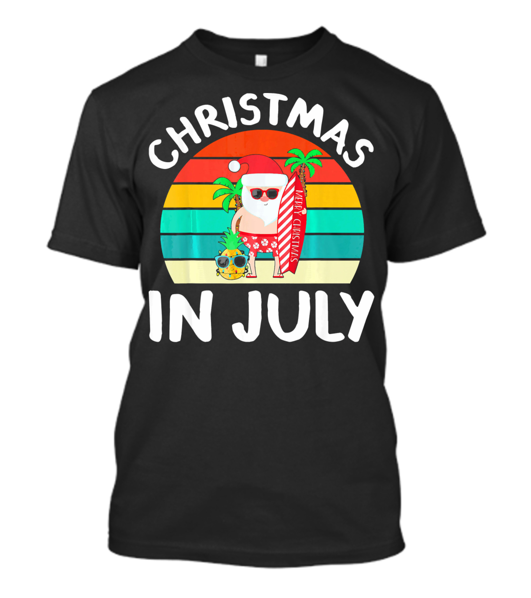 Christmas In July Vintage Santa Tropical Surfboard Merry Christmas T-Shirt