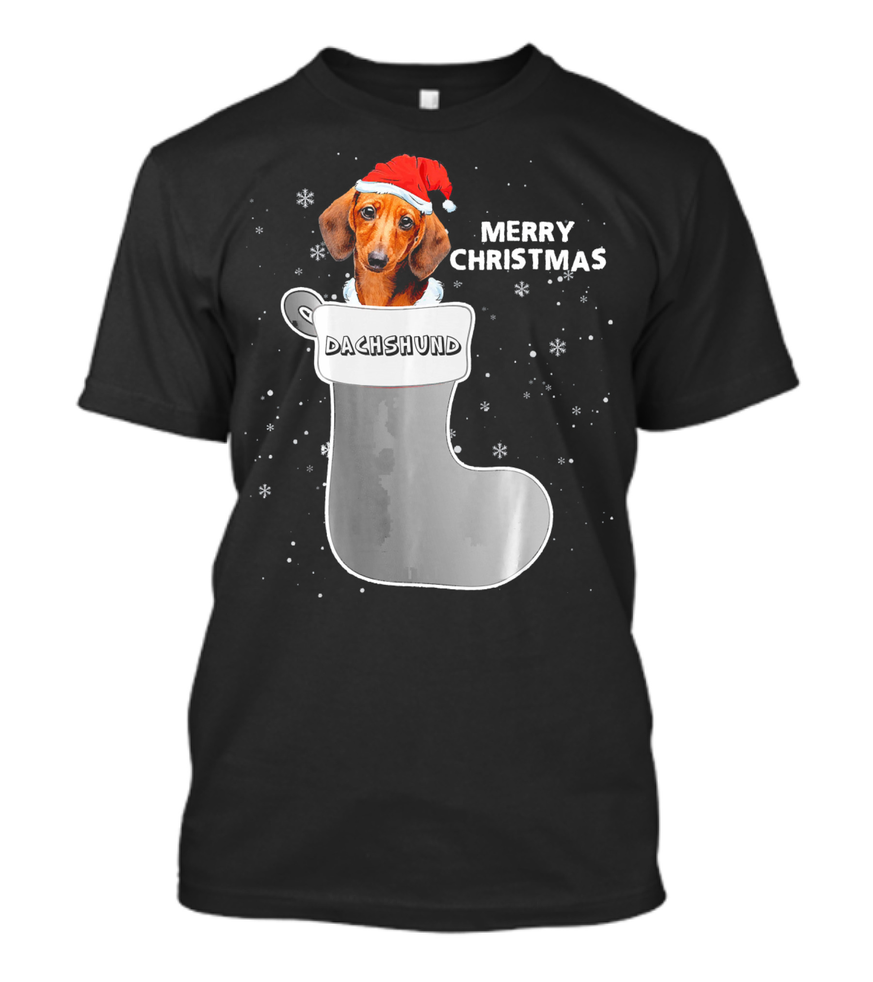 Dachshund Merry Christmas Sock Santa Hat T-Shirt