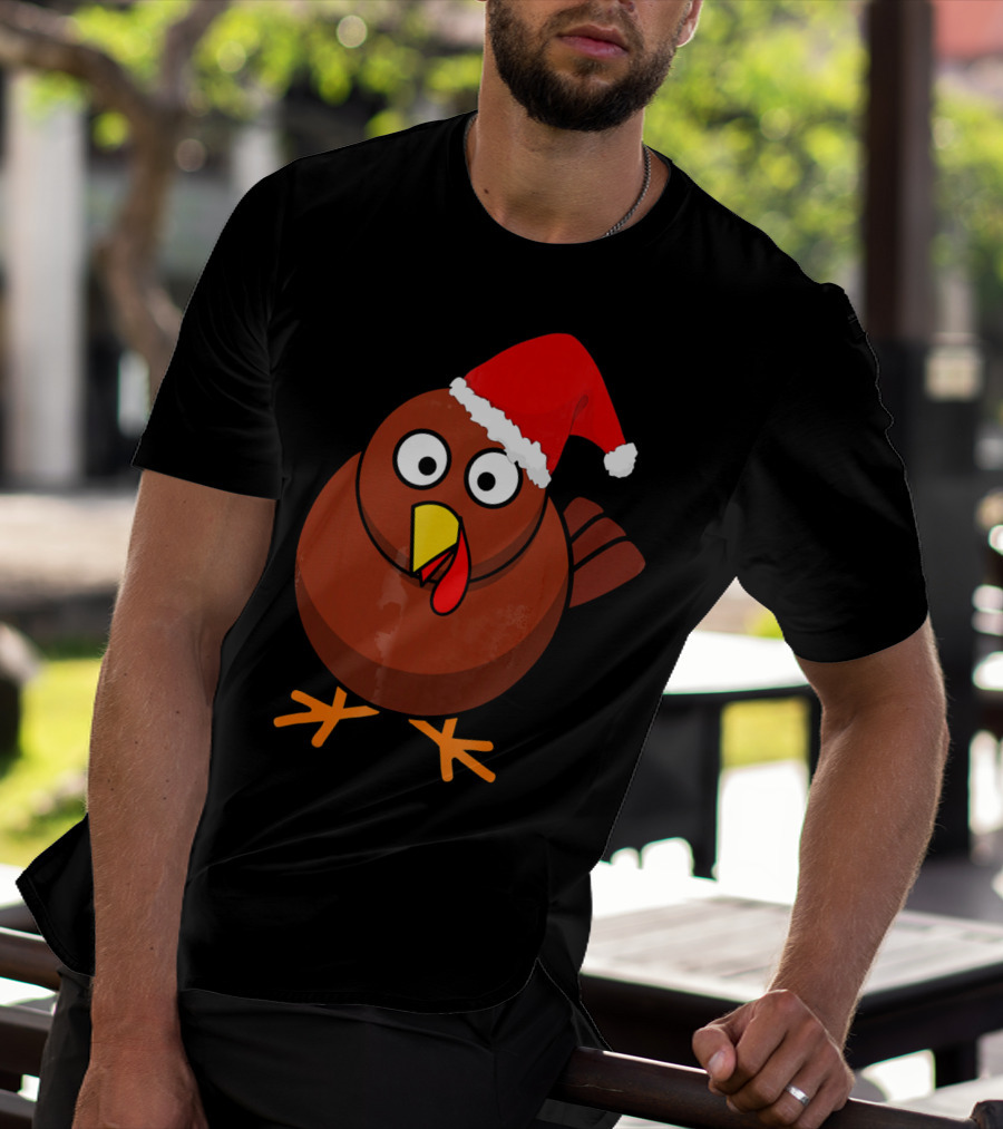 Funny Turkey Wearing A Santa Hat T-Shirt