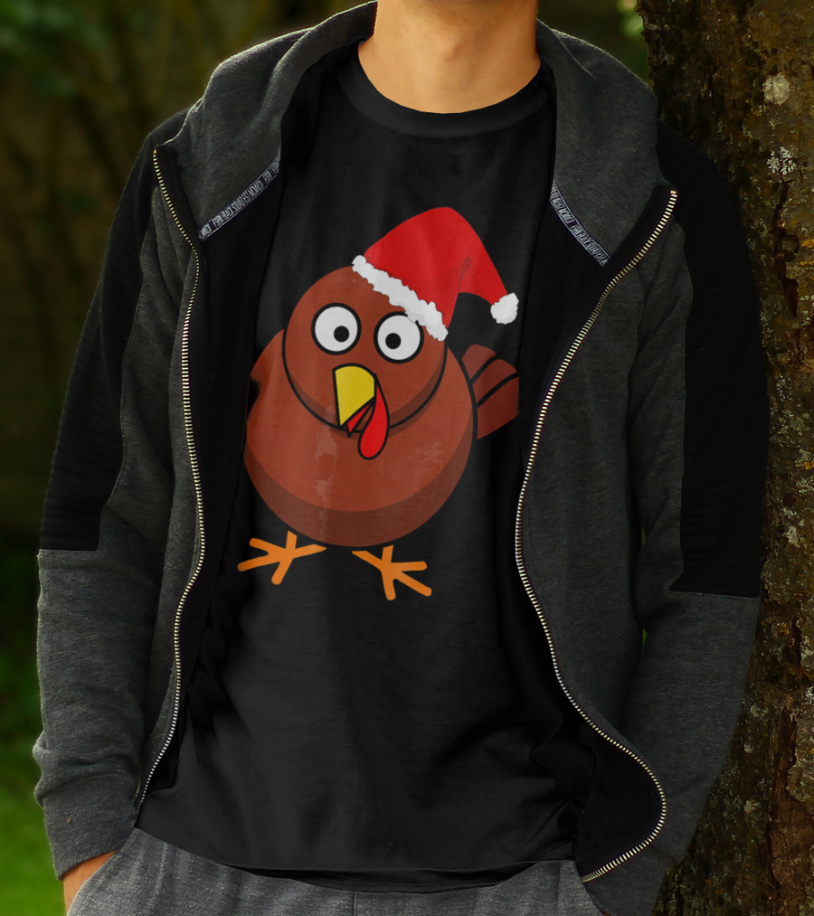 Funny Turkey Wearing A Santa Hat T-Shirt