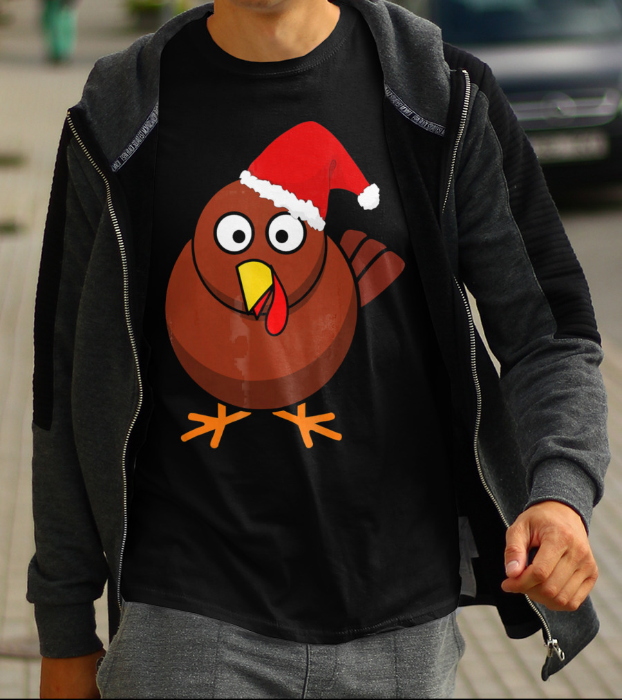 Funny Turkey Wearing A Santa Hat T-Shirt