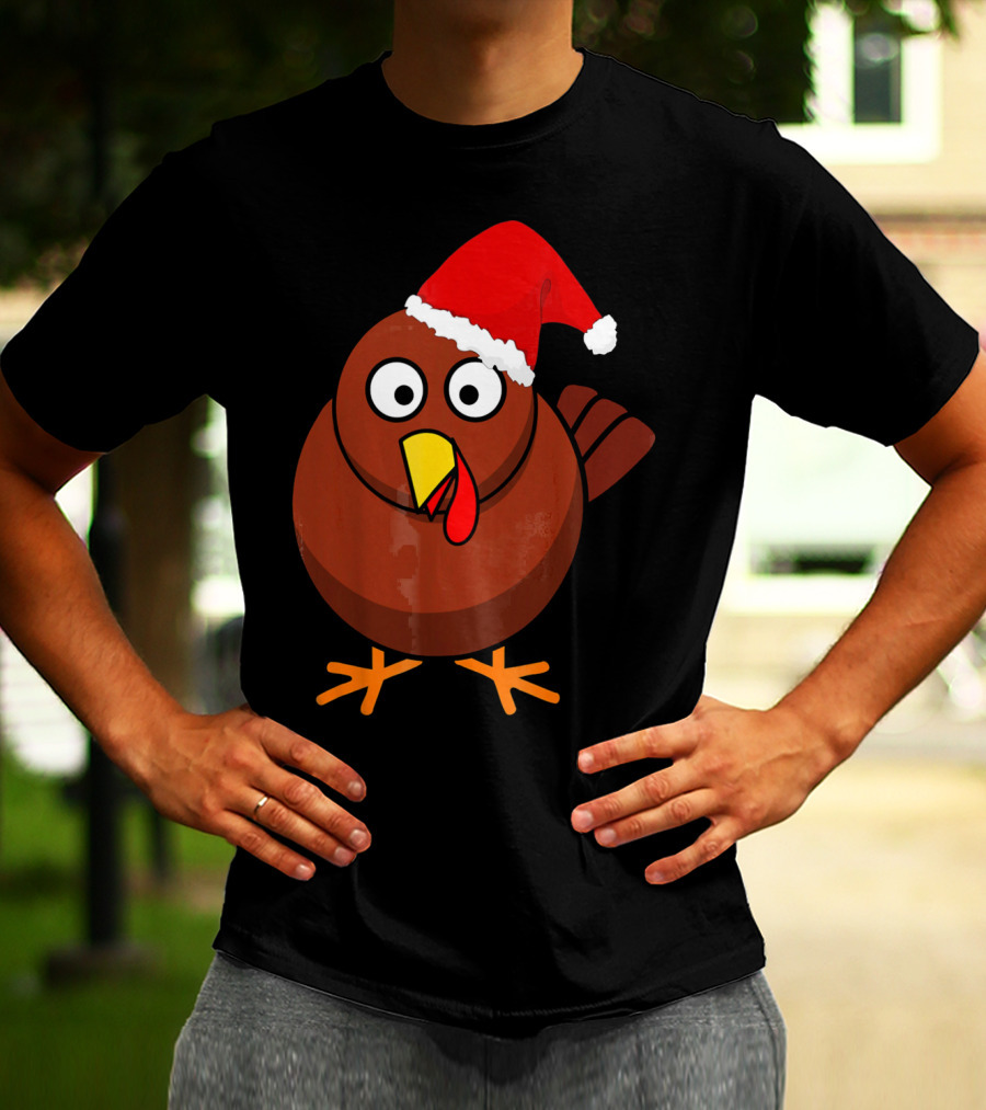 Funny Turkey Wearing A Santa Hat T-Shirt