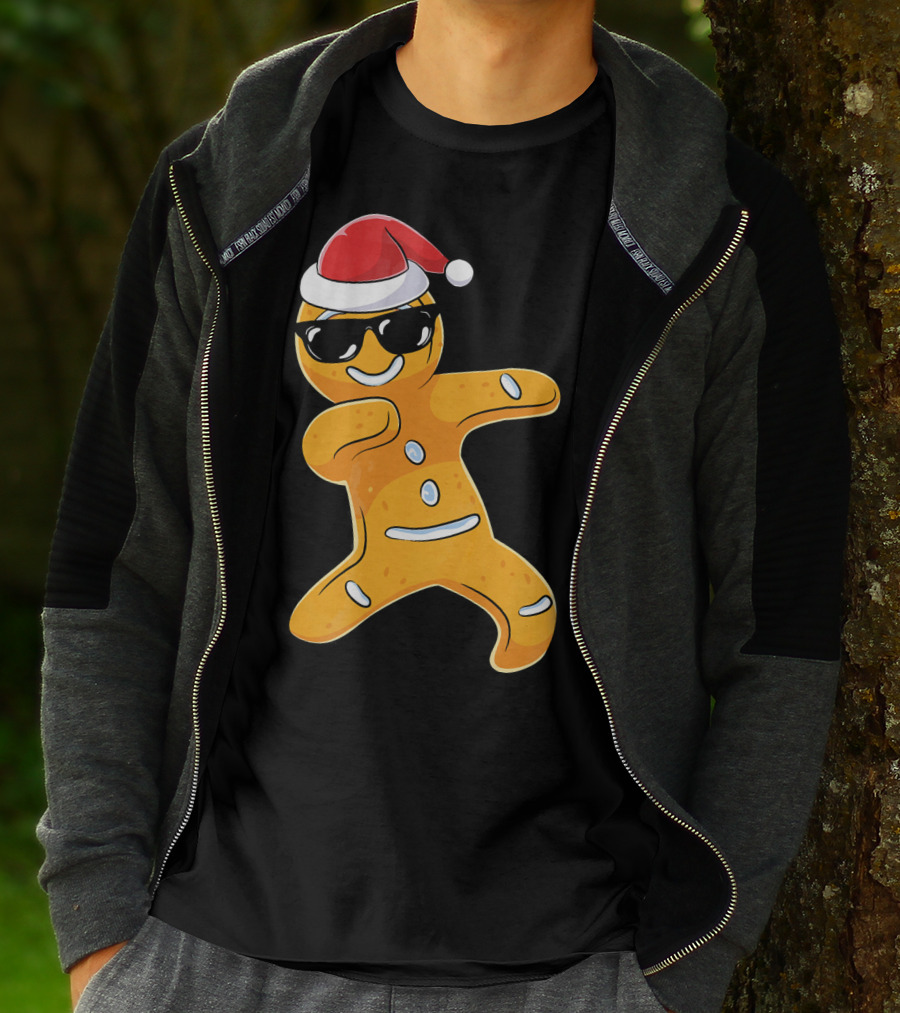 Christmas Dabbing Gingerbread Santa With Sunglasses T-Shirt