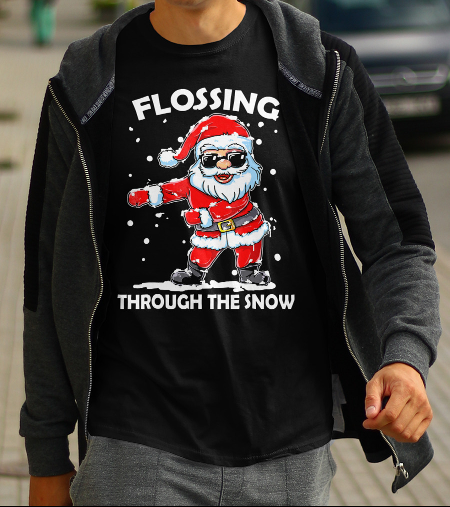 Flossing Through The Snow Santa Sunglasses Floss Dance T-Shirt
