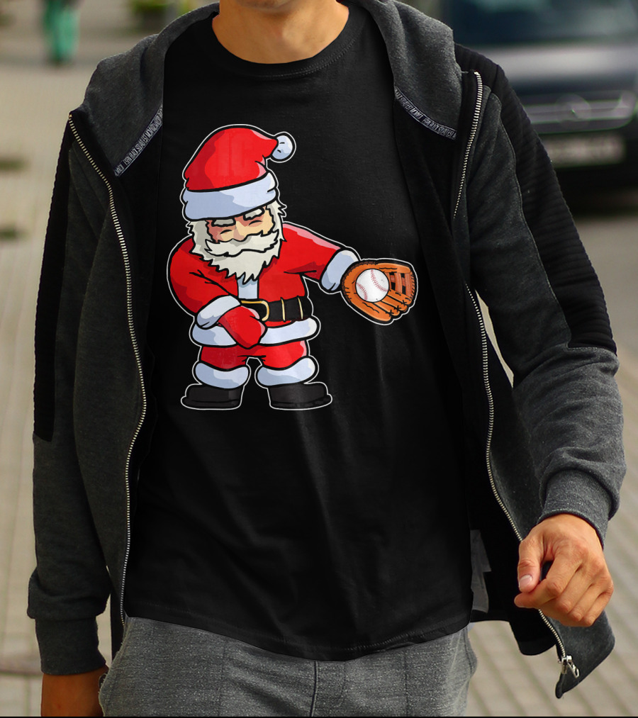 Baseball Santa Claus Flossing Dance Funny Ugly Holiday T-Shirt