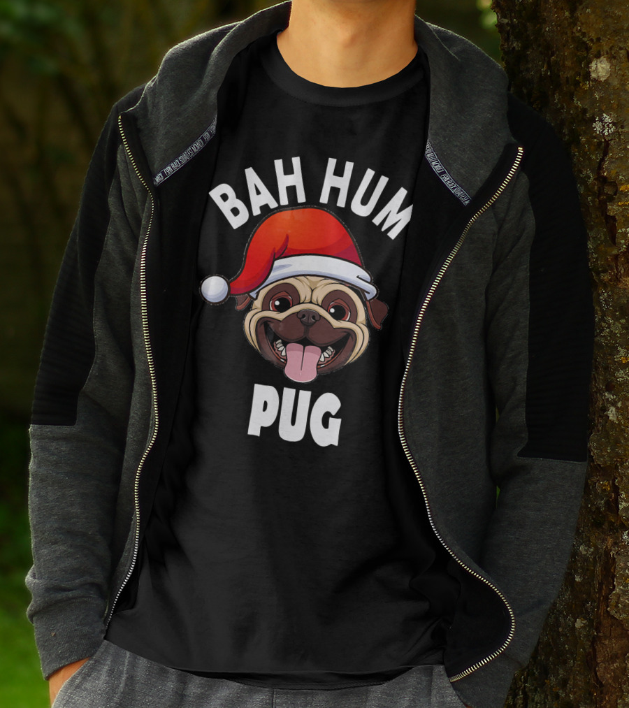 BAH HUM PUG Christmas Pug Lover Santa Hat T-Shirt