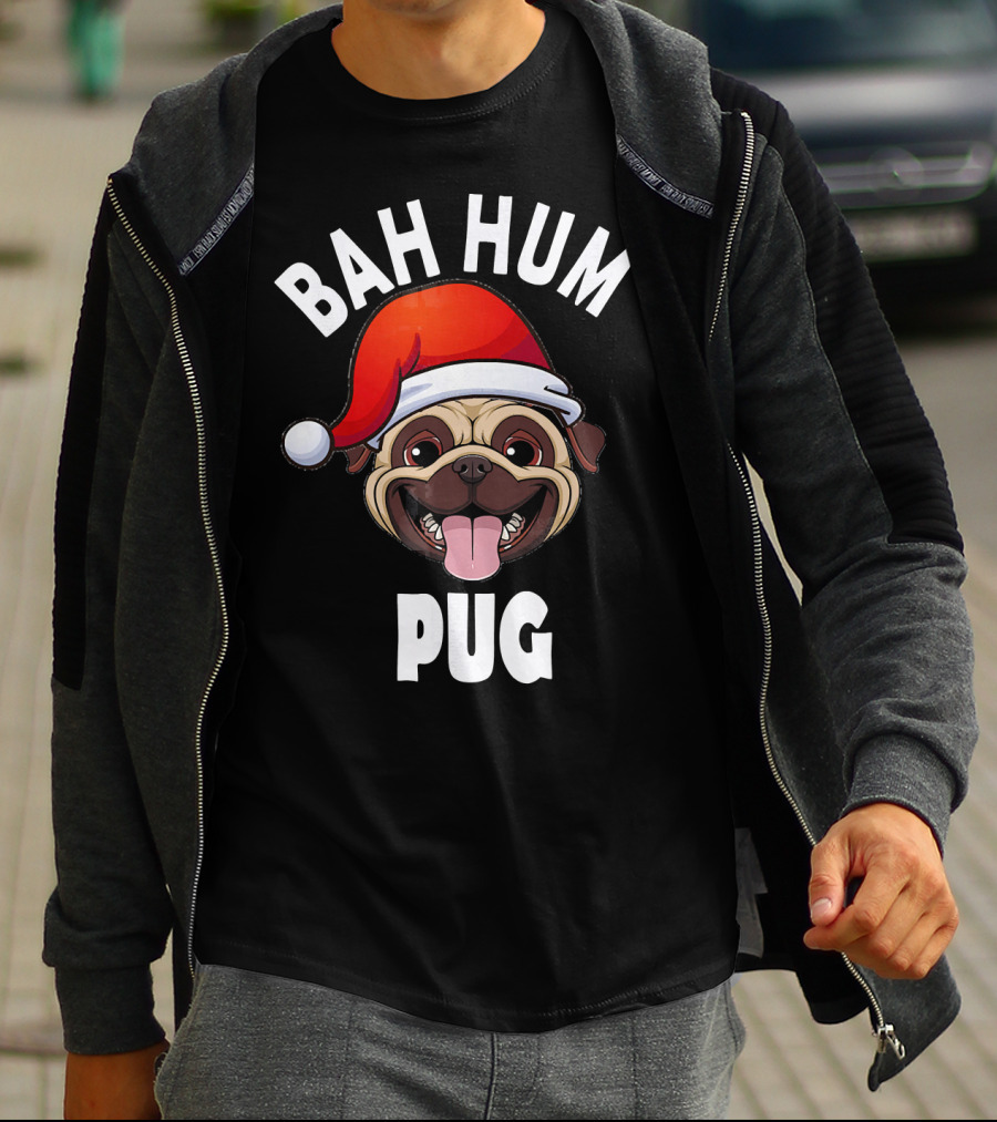 BAH HUM PUG Christmas Pug Lover Santa Hat T-Shirt