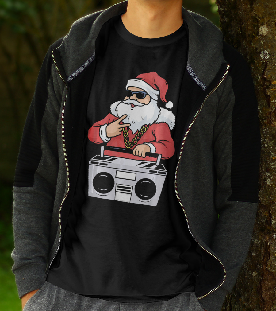 Santa Claus Rapper Style With Boombox And Bling T-Shirt