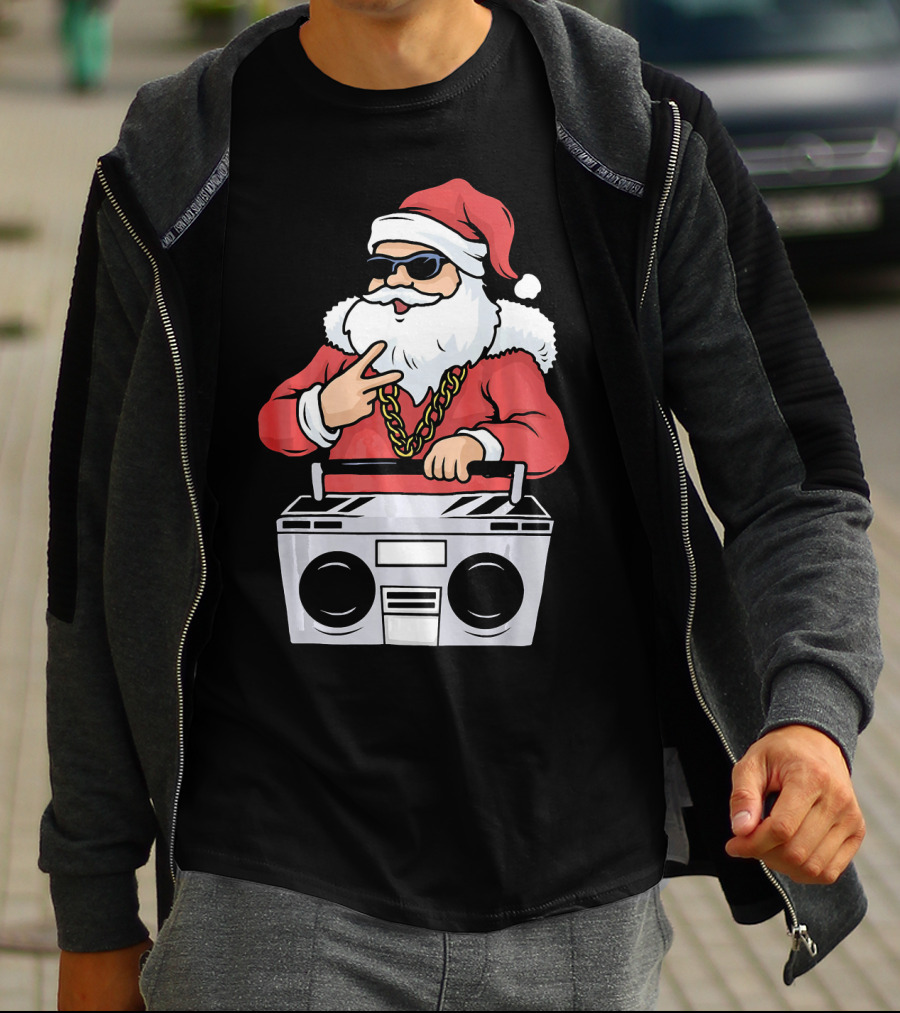 Santa Claus Rapper Style With Boombox And Bling T-Shirt