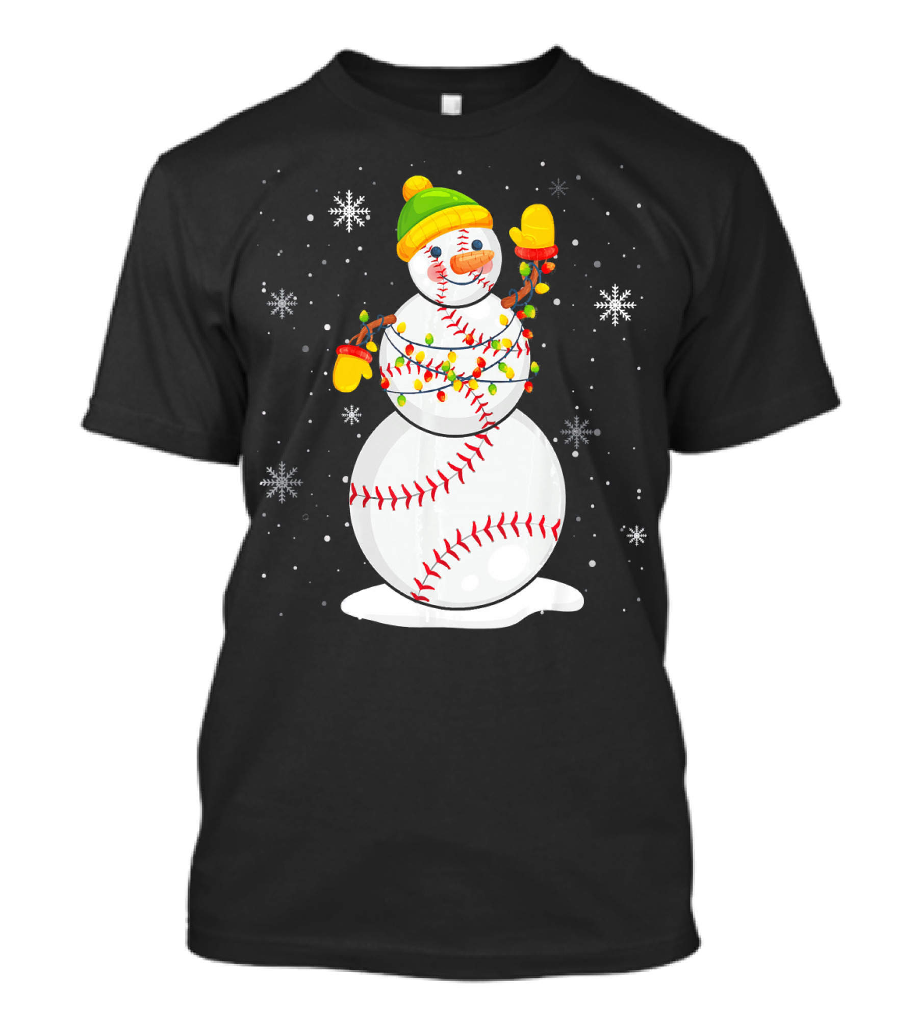 Christmas Snowman With Baseball Stitching And Santa Hat T-Shirt