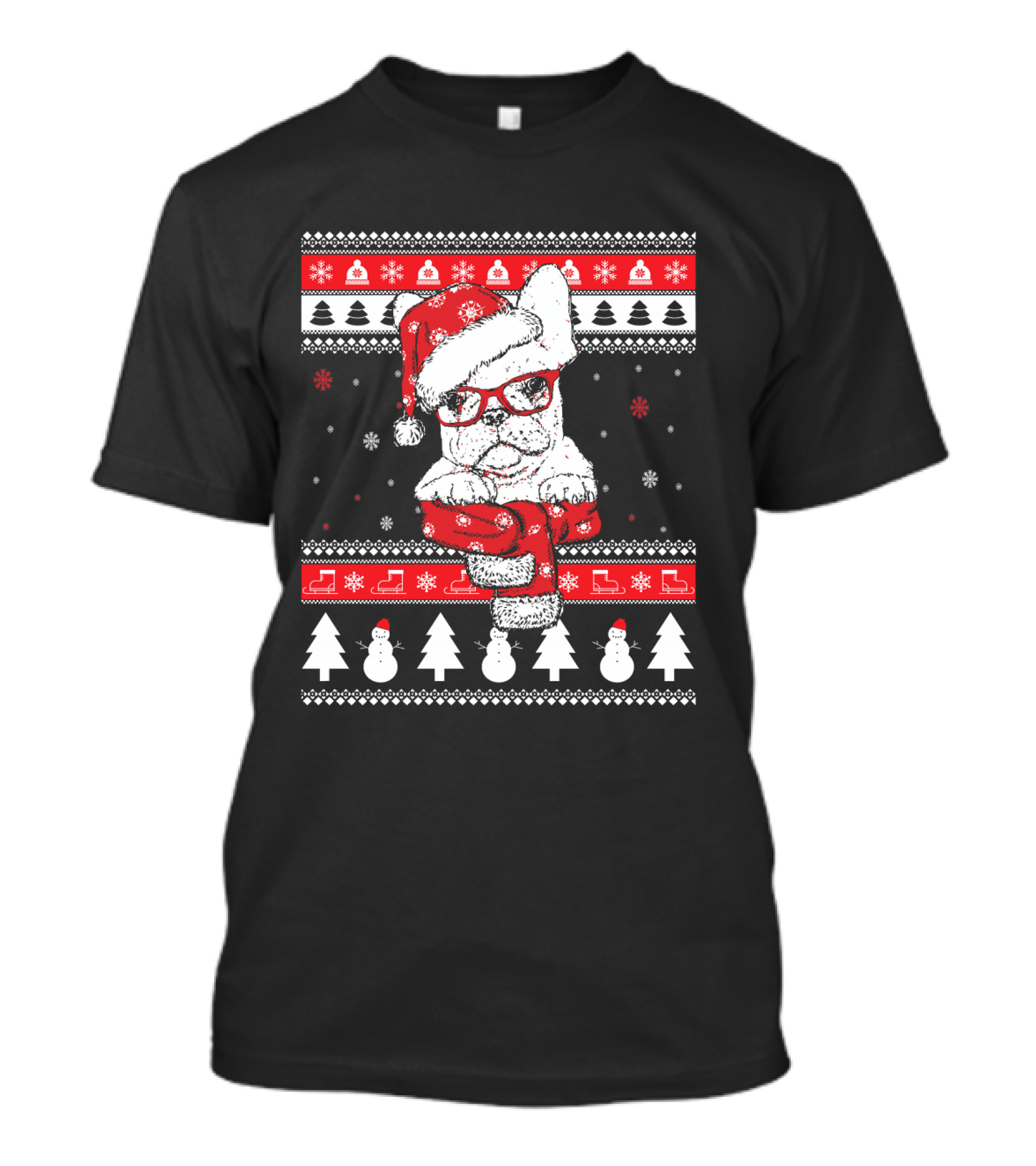 Festive Santa Hat French Bulldog Christmas T-Shirt