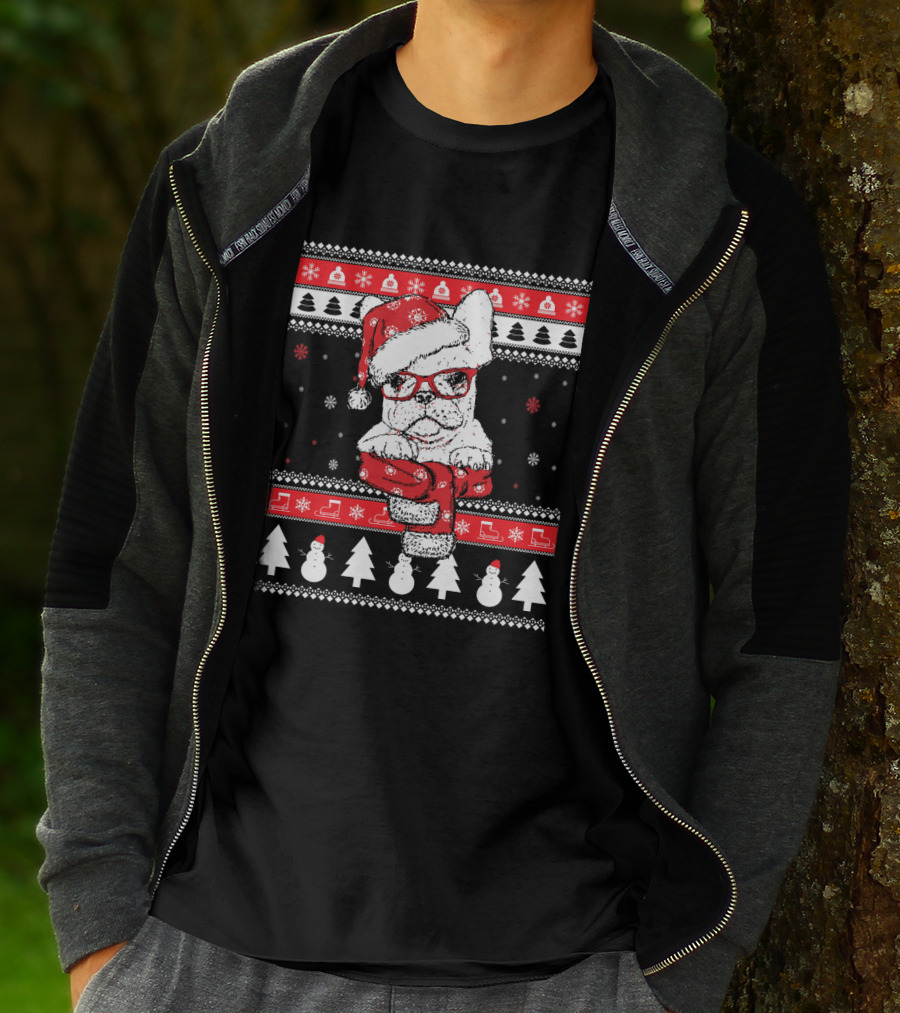 Festive Santa Hat French Bulldog Christmas T-Shirt