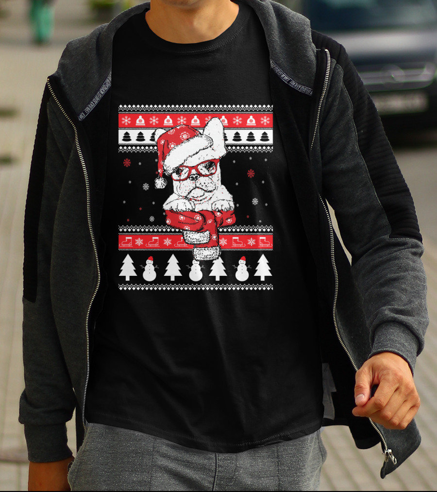 Festive Santa Hat French Bulldog Christmas T-Shirt