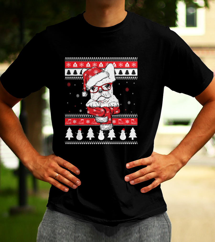 Festive Santa Hat French Bulldog Christmas T-Shirt