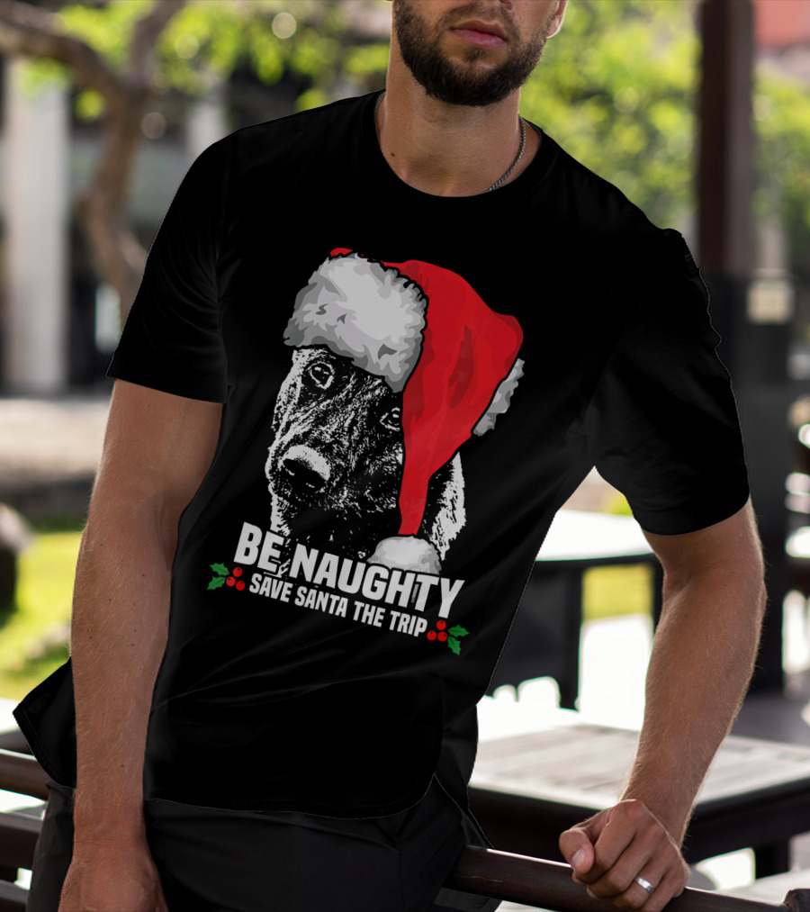 Be Naughty Save Santa The Trip Dutch Shepherd Christmas Santa Hat T-Shirt