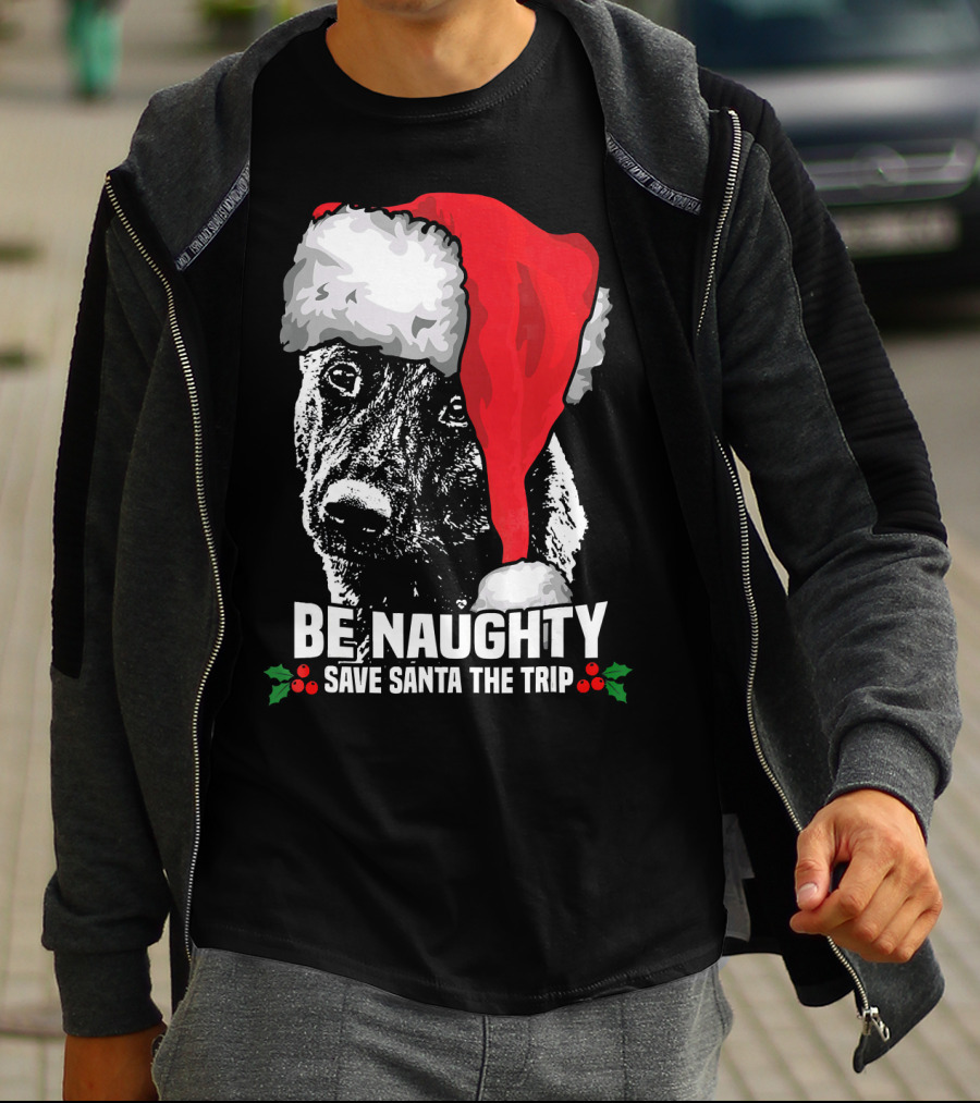 Be Naughty Save Santa The Trip Dutch Shepherd Christmas Santa Hat T-Shirt
