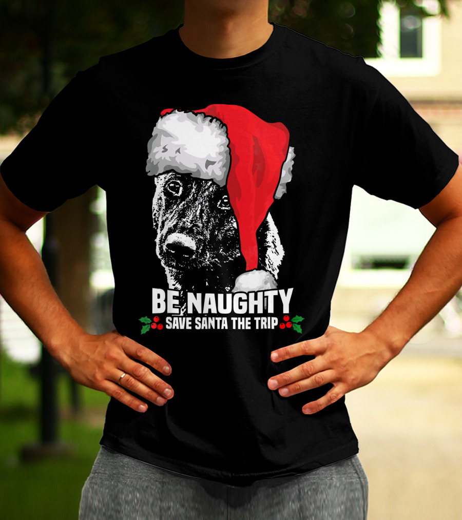 Be Naughty Save Santa The Trip Dutch Shepherd Christmas Santa Hat T-Shirt
