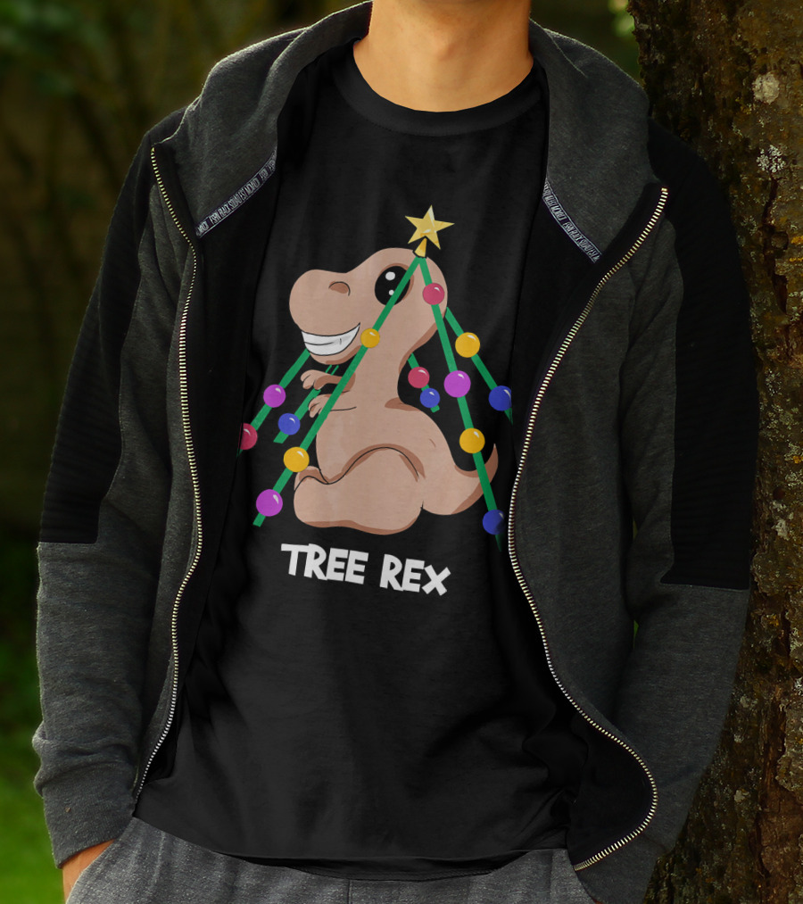 Tree Rex Christmas Dinosaur With Holiday Decoration T-Shirt