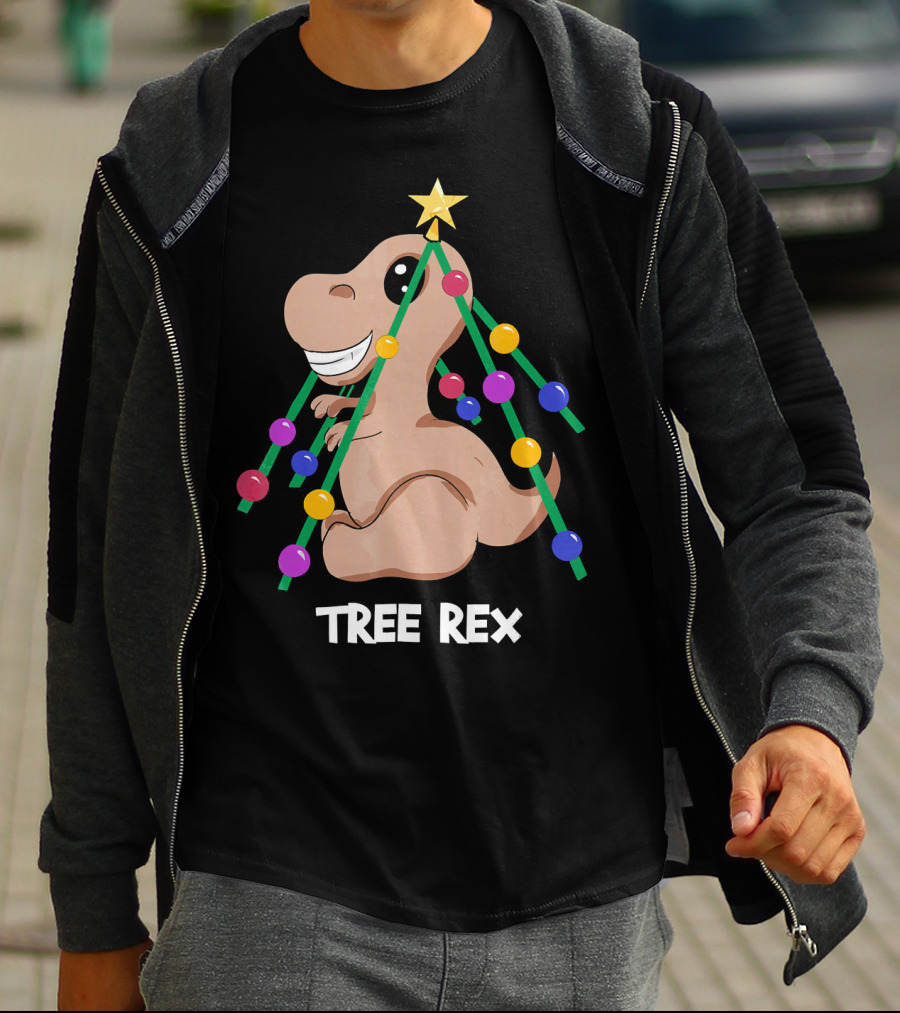 Tree Rex Christmas Dinosaur With Holiday Decoration T-Shirt
