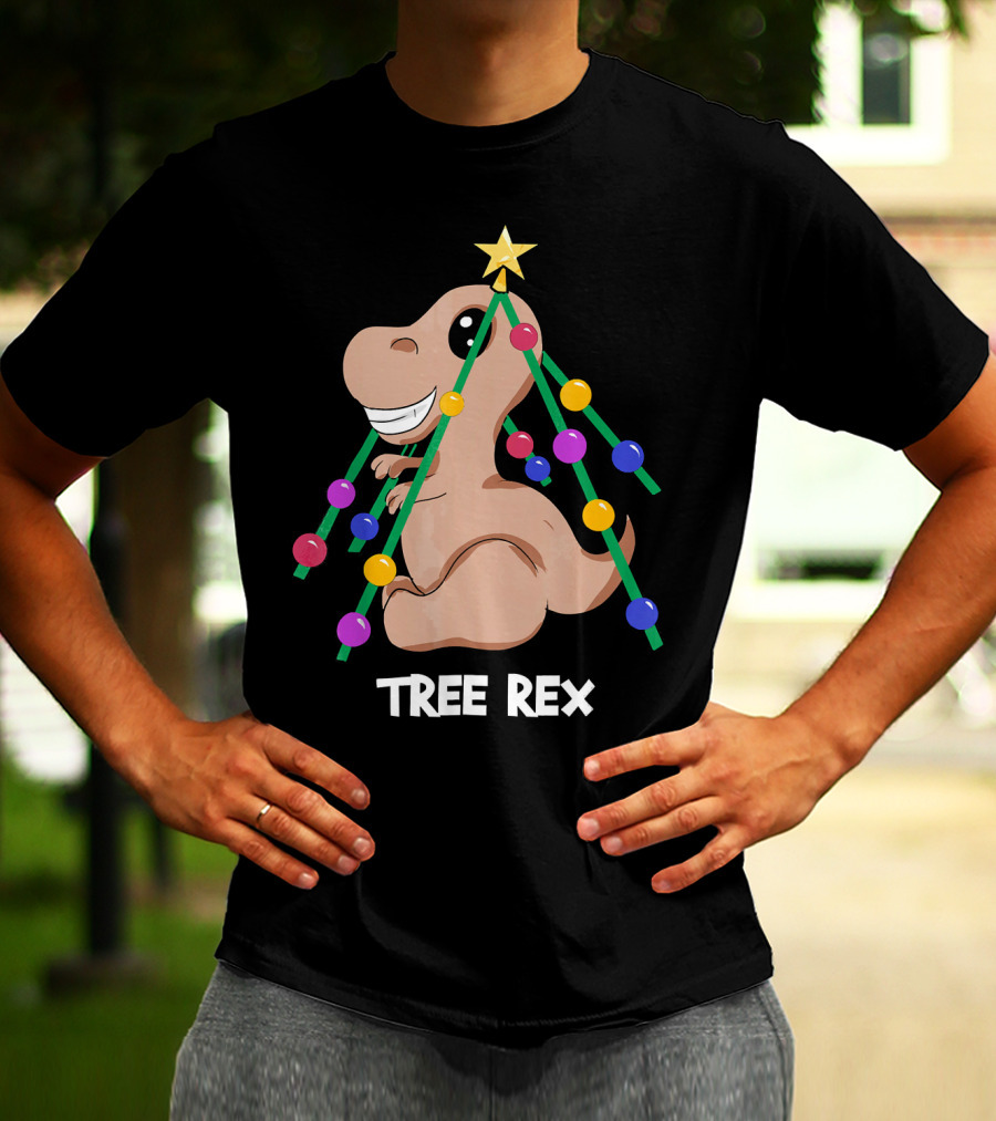 Tree Rex Christmas Dinosaur With Holiday Decoration T-Shirt