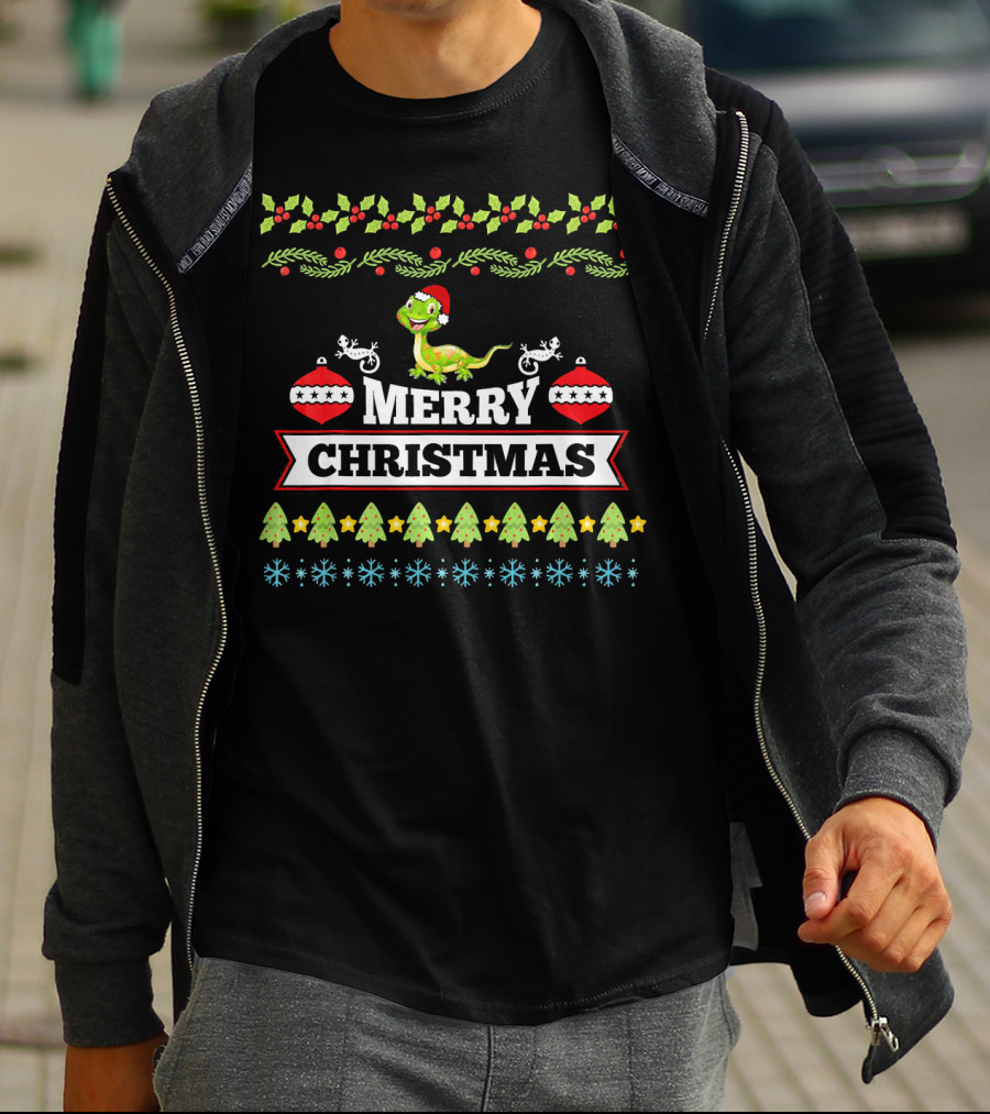 Merry Christmas Bearded Dragon Santa Hat Holiday Ornaments T-Shirt