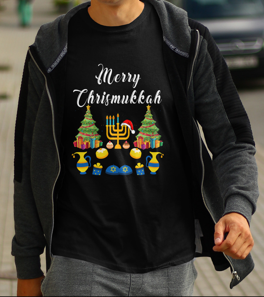 Merry Chrismukkah Menorah Christmas Trees Presents Star Of David T-Shirt