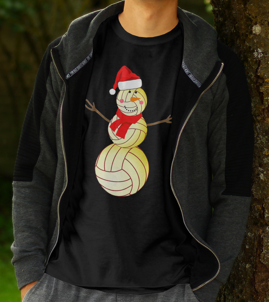 Funny Volleyball Snowman With Santa Hat And Scarf T-Shirt
