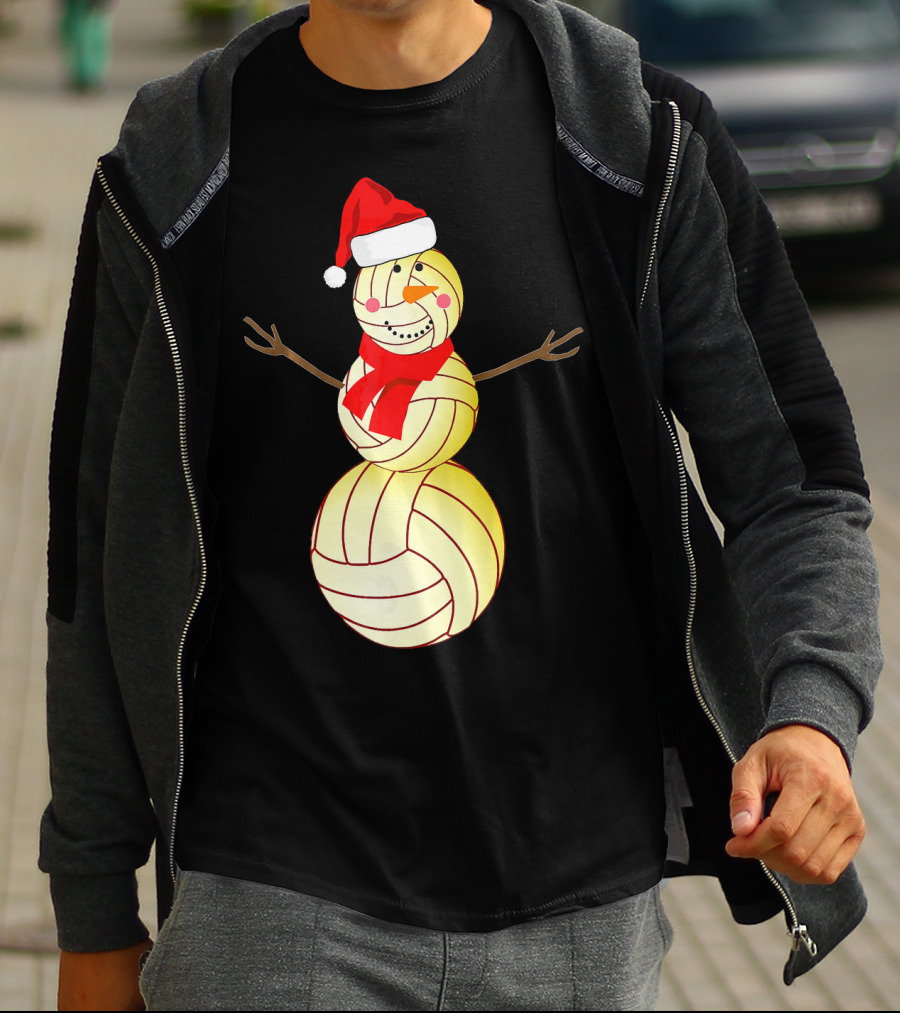 Funny Volleyball Snowman With Santa Hat And Scarf T-Shirt