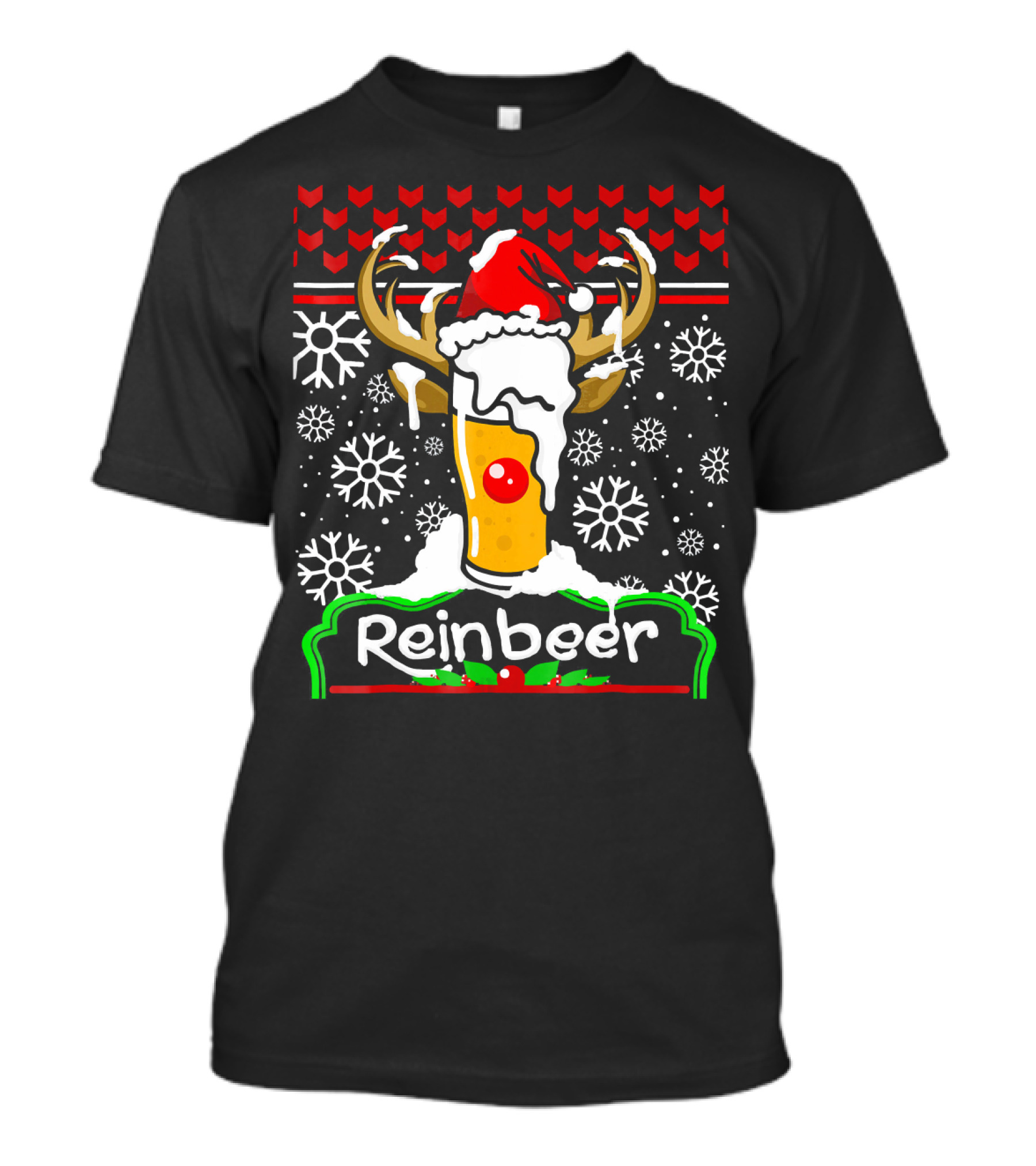 Reinbeer Santa Claus Antlers Snowflakes Holiday Cheer T-Shirt