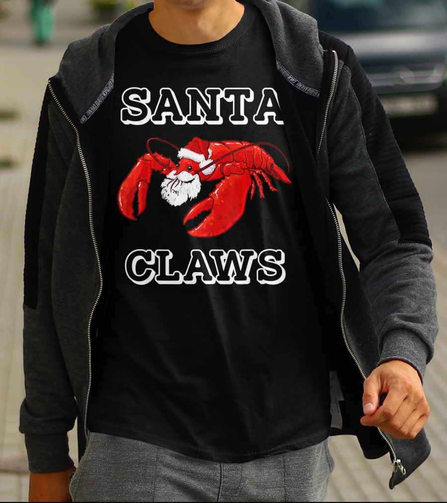 SANTA CLAWS Festive Lobster Santa Hat Christmas Humor T-Shirt