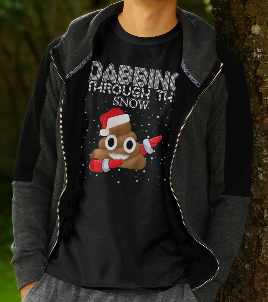 Dabbing Through The Snow Christmas Emoji Poop Santa Hat T-Shirt