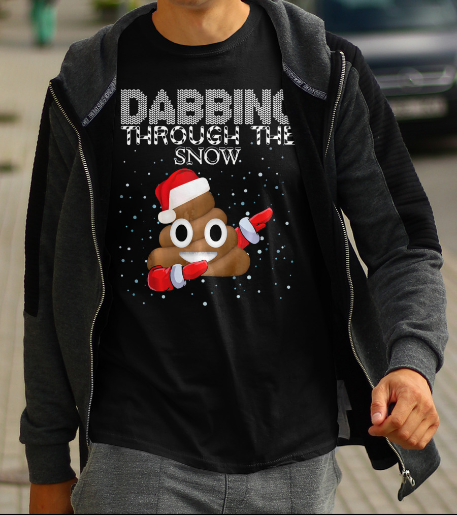 Dabbing Through The Snow Christmas Emoji Poop Santa Hat T-Shirt
