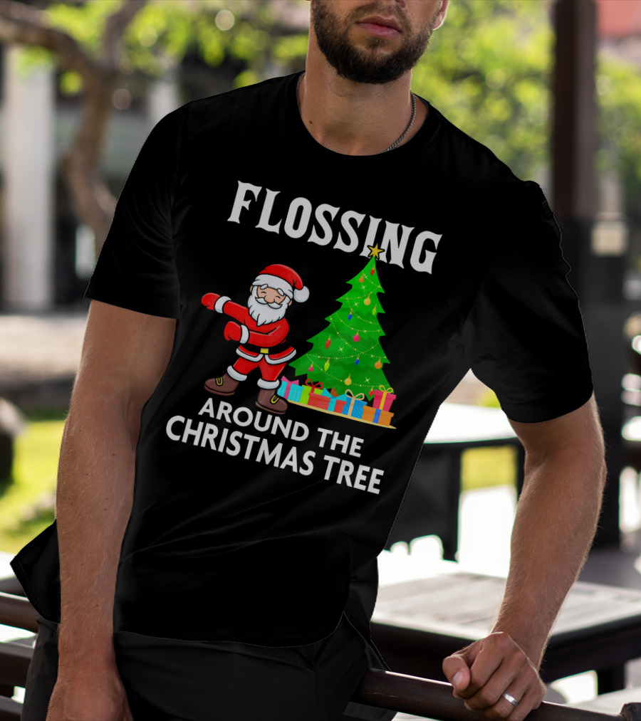 Flossing Santa Dancing Around The Christmas Tree With Presents T-Shirt