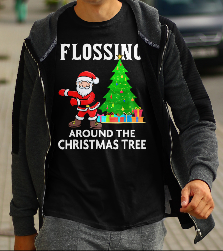 Flossing Santa Dancing Around The Christmas Tree With Presents T-Shirt
