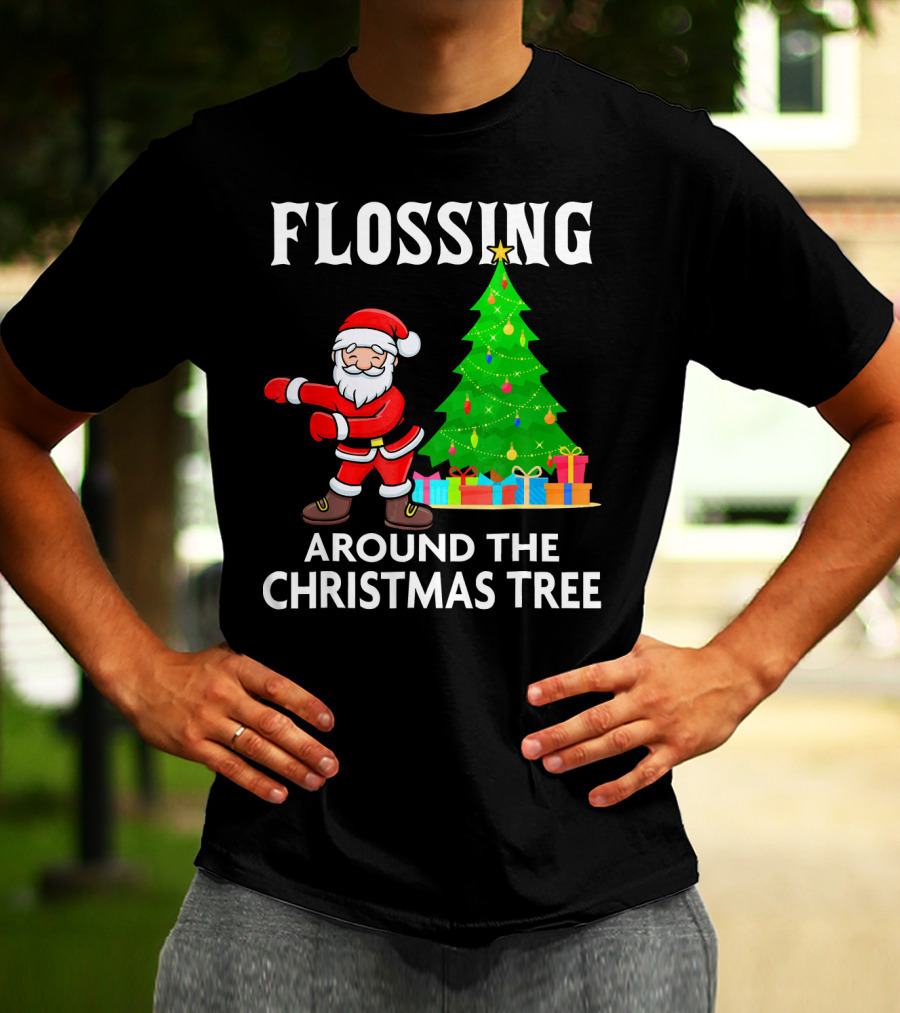 Flossing Santa Dancing Around The Christmas Tree With Presents T-Shirt