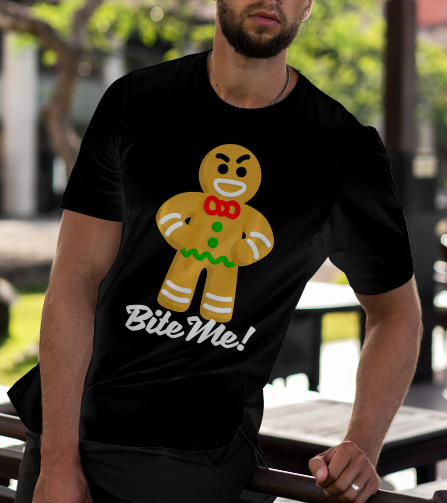 Funny Christmas Gingerbread Man Bite Me T-Shirt