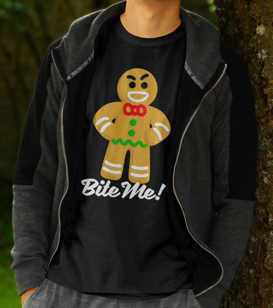 Funny Christmas Gingerbread Man Bite Me T-Shirt