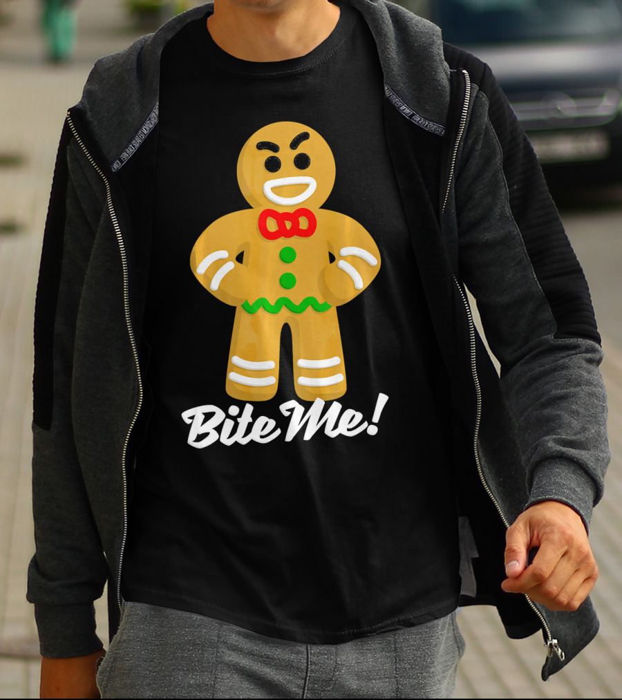 Funny Christmas Gingerbread Man Bite Me T-Shirt