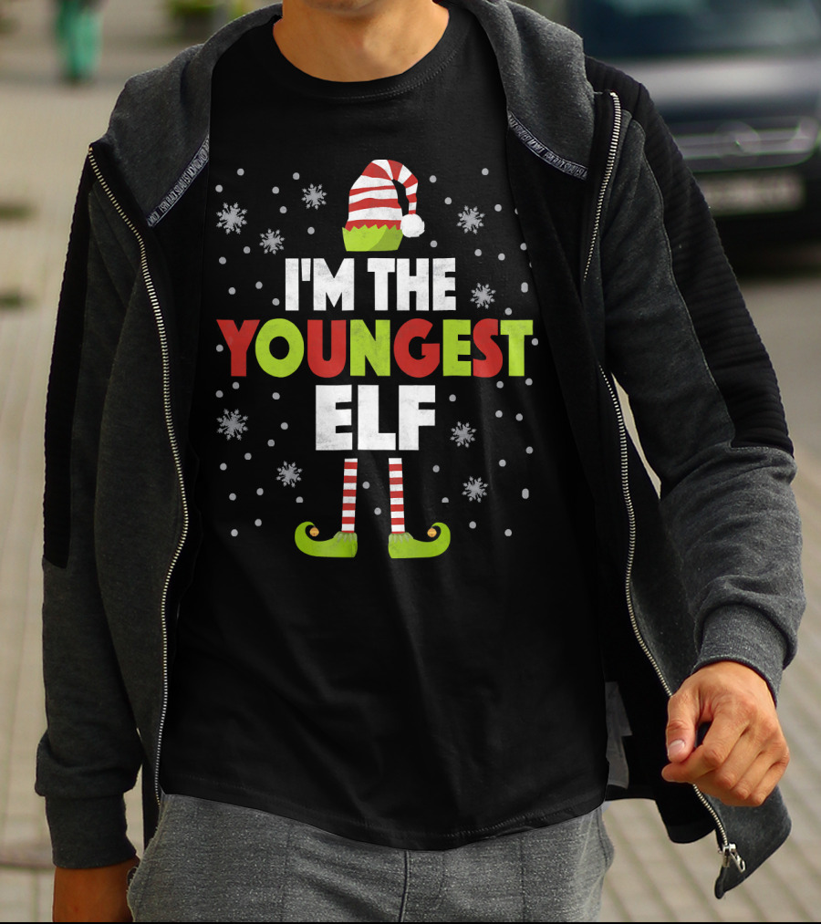 I'm The Youngest Elf Christmas Snow Hat And Shoes T-Shirt